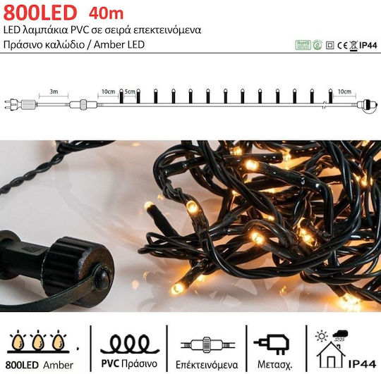 800 Lichterketten LED 40m. Warmes Weiß in Zeichenfolge 6Stück