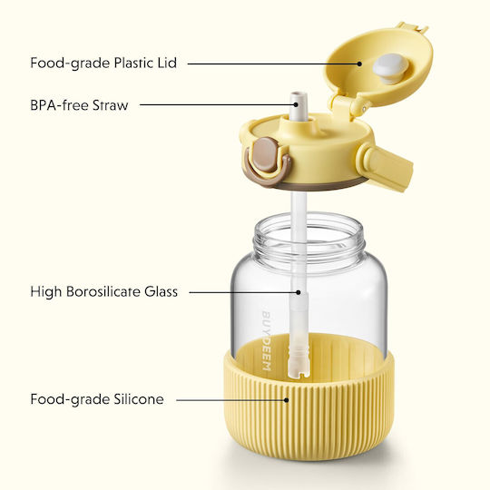 Buydeem Kinderflasche Glas mit Strohhalm Gelb 800ml