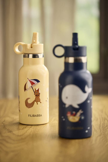 Filibabba Kids Water Bottle Stainless Steel with Straw Gray 350ml