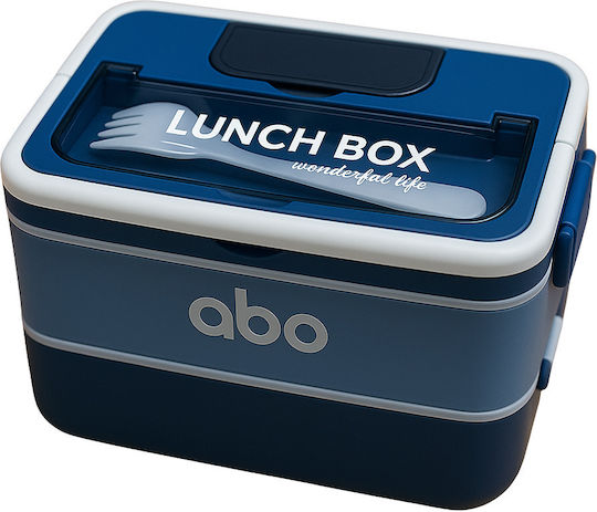 Abo Plastic Food Container 2 Levels Fork & Spoon Blue 313707