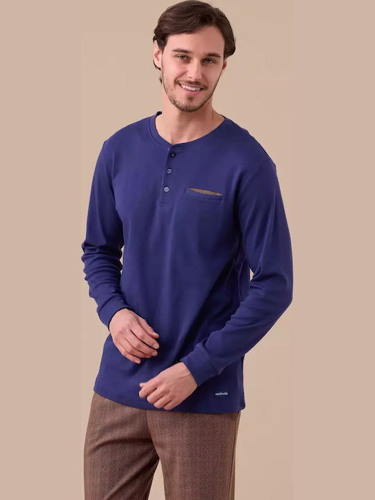 Noidinotte Men's Winter Pajamas Set Blue, Brown