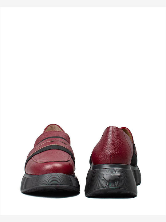 Leather Women's Loafers in Burgundy Color