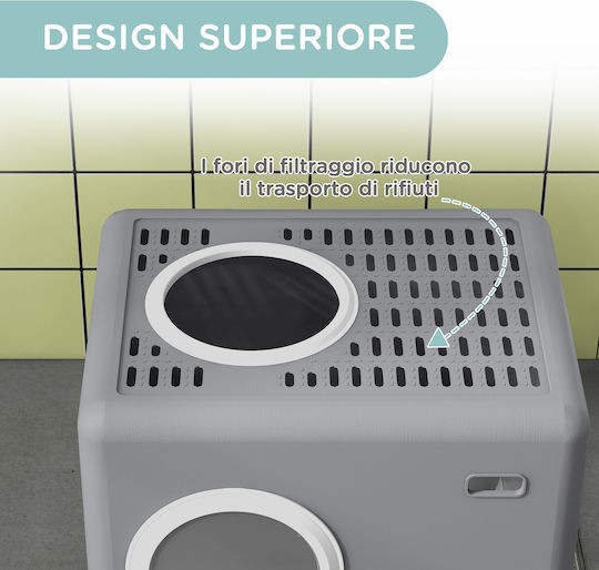 Pawhut Cat Toilet 2 Exits Removable Base Tray 52 x 41 x 38.5 cm Gray