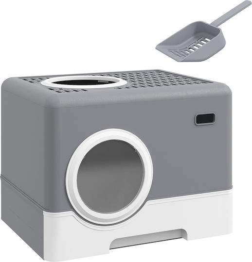 Pawhut Cat Toilet 2 Exits Removable Base Tray 52 x 41 x 38.5 cm Gray