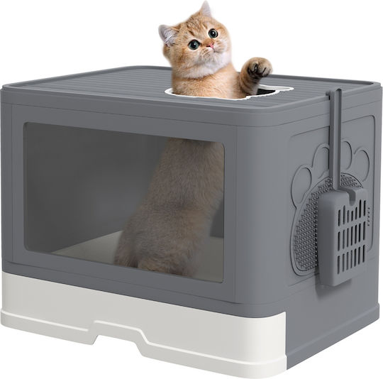 Pawhut Cat Toilet Cover 2 Exits 48.5 X 38 X 36.5 Cm Gray + White
