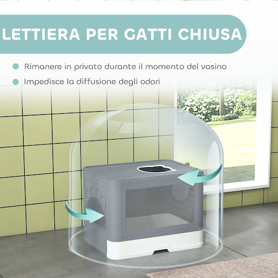 Pawhut Cat Toilet Cover 2 Exits 48.5 X 38 X 36.5 Cm Gray + White