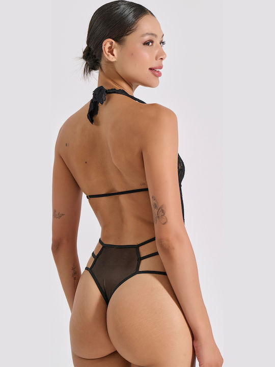 Milena by Paris Sexy Κορμάκι με Διαφάνεια & Δαντέλα Μαύρο