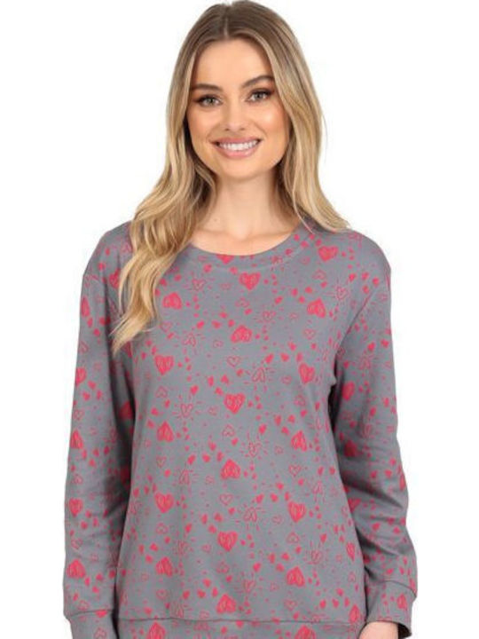 Lydia Creations Winter Women's Pyjama Set Grey Bordeaux