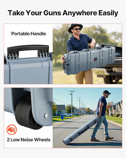 Vevor Hard Weapon Case Locked Weapon Case Streamlined Foam Materials 1270 Mm Mobile Weapon Storage Wheels Ip67 Waterproof Dust Resistant Gun Storage Weapon Shotgun Airgun Gray