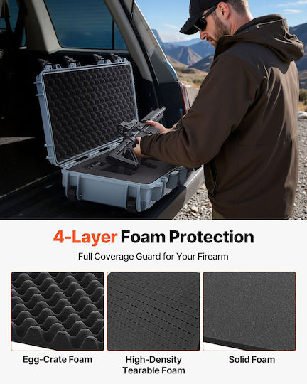 Vevor Hard Weapon Case Locked Weapon Case Streamlined Foam Materials Weapon Storage 1016 Mm Wheels Ip67 Waterproof & Dust Resistant Portable Large Storage Pistol Shotguns Hunting Guns Air Guns Gray