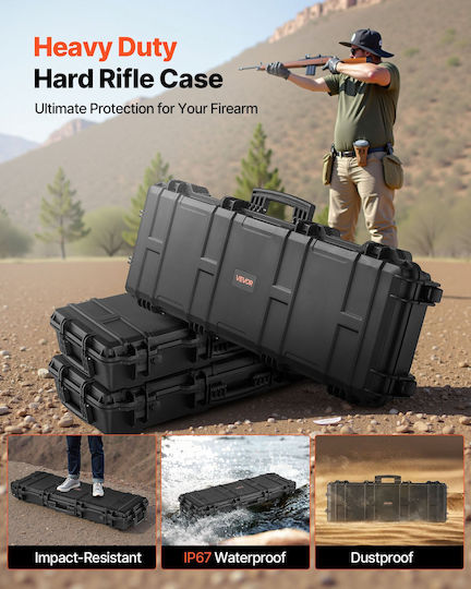 Vevor Hard Weapon Case Locked Weapon Case Refined Foam Materials Weapon Storage 1016 Mm Wheels Ip67 Waterproof & Dust Resistant Mobile Large Storage Pistol Shotguns Hunting Guns Air Guns Black