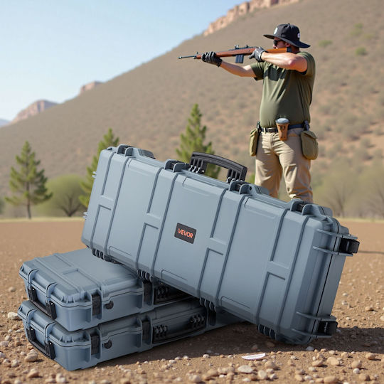 Vevor Hard Weapon Case Locked Weapon Case Streamlined Foam Materials Weapon Storage 1016 Mm Wheels Ip67 Waterproof & Dust Resistant Portable Large Storage Pistol Shotguns Hunting Guns Air Guns Gray