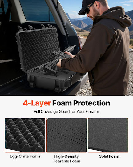 Vevor Hard Weapon Case Locked Weapon Case Refined Foam Materials Weapon Storage 1016 Mm Wheels Ip67 Waterproof & Dust Resistant Mobile Large Storage Pistol Shotguns Hunting Guns Air Guns Black