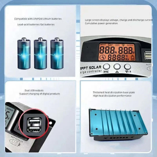 Controler de Încărcare Solar Taggo MPPT 12v-60v 150vdc Regulator Ecran LED Lifepo4 Baterii Litiu-acid 40a Wifi