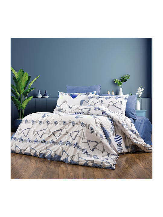Dimcol Σετ Σεντόνια Υπέρδιπλα 220x240εκ. White-blue (4τμχ)