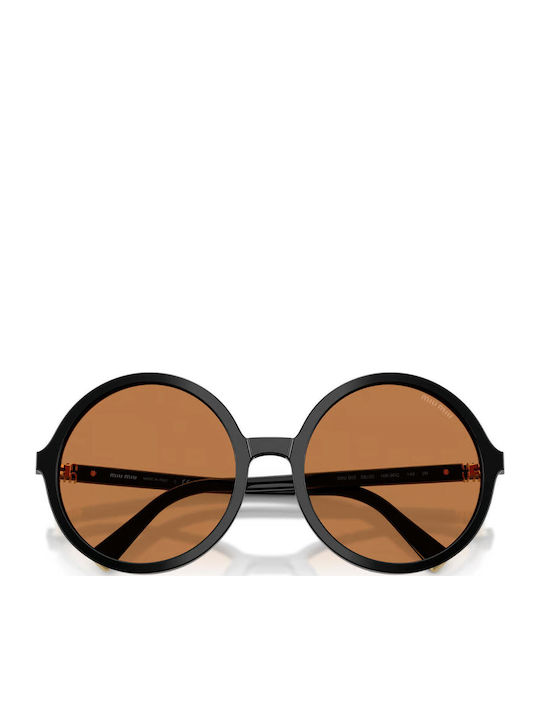 Miu Miu Unisex Sunglasses with Black Plastic Frame and Brown Lens