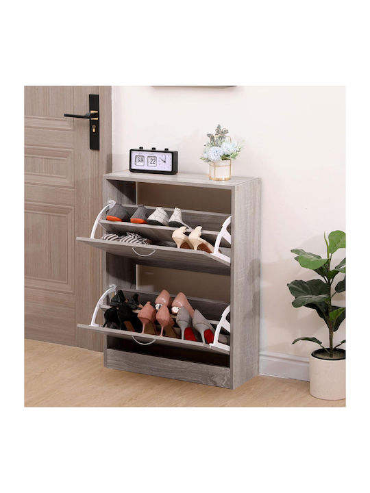 Wooden Shoe Organizer with 2 Shelves Gray 60x24x80cm