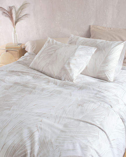 Rythmos Palm Pillowcase Set with Envelope Cover White 50x70cm.