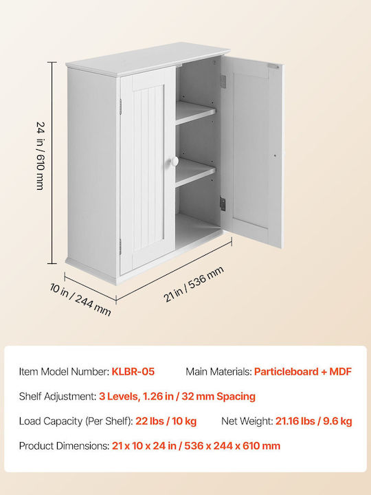 Vevor Wall Mounted Bathroom Shelf Wooden 53x24x61cm White