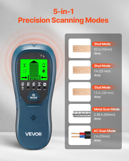 Vevor DPMTCQLS0000VZB7L001V9 Ανιχνευτής Καλωδίων, Μετάλλου & Σωλήνων