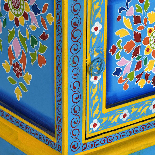 Нощно Шкафче От Масивно Дърво Синьо 40x30x50см