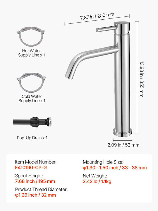 Vevor Mixing Tall Sink Faucet Silver