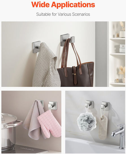 Vevor Bathroom Accessories Set Brushed Nickel 5 Piece Bathroom Accessory Set Stainless Steel 24 Inch 61.0 Cm Towel Bar Towel Shelf 2 Robe Hooks Towel Hooks Toilet Paper Holder Bathroom Wall-Mounted