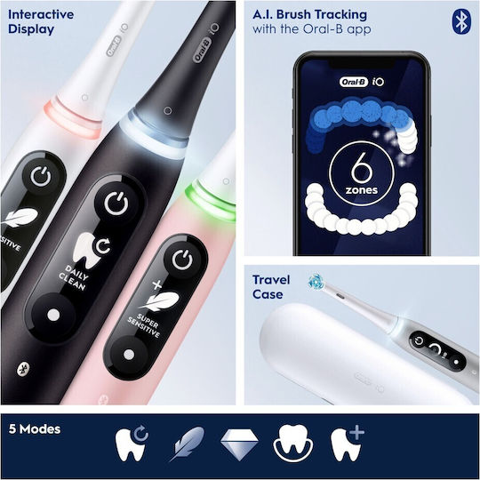 Oral-B iO Series 6s Electric Toothbrush with Timer, Pressure Sensor, and Travel Case Black Lava