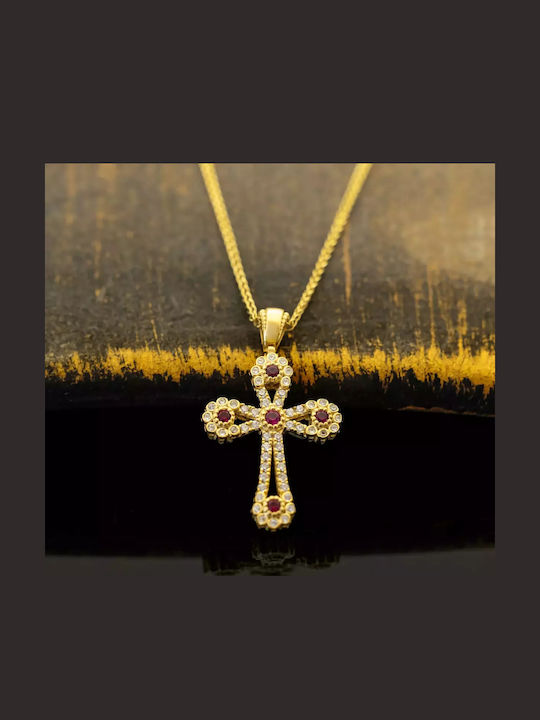 Women's Gold Byzantine Cross 14K Double Sided with Chain