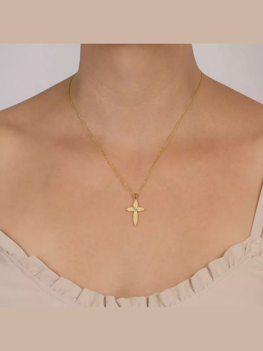 Women's Gold Byzantine Cross 14K Double Sided with Chain