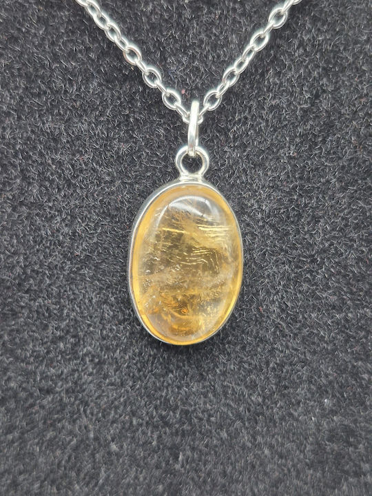 Silver Necklace Real Citrine & Steel Chain – Handmade Jewelry