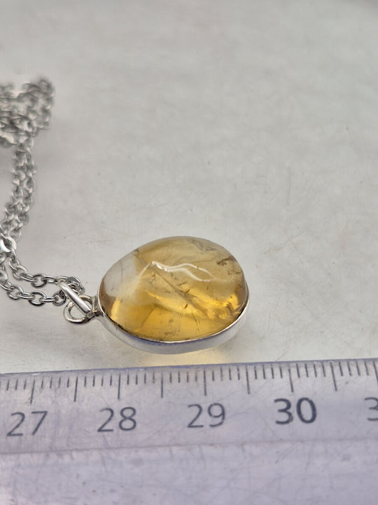 Silver Necklace Real Citrine & Steel Chain – Handmade Jewelry