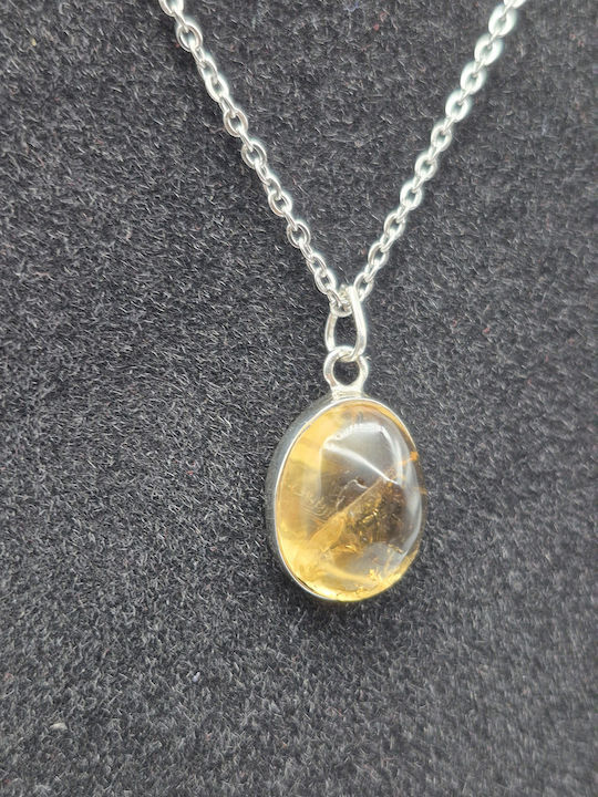 Silver Necklace Real Citrine & Steel Chain – Handmade Jewelry
