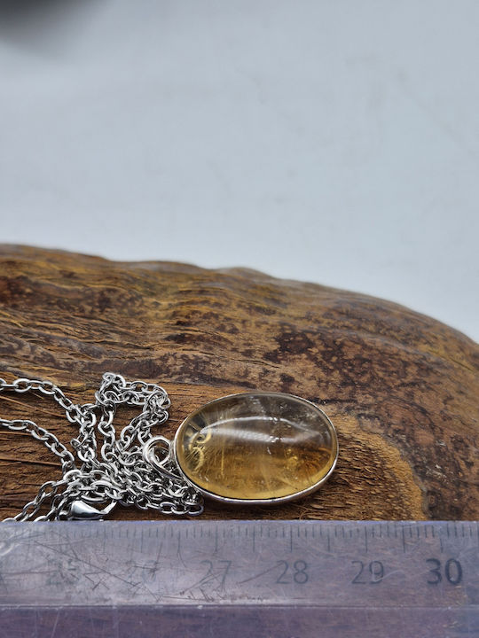 Silver Necklace Real Citrine & Steel Chain – Handmade Jewelry