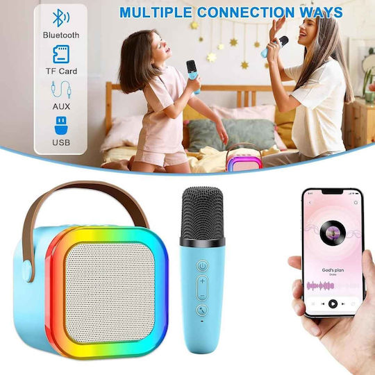 Uncle George Sistem De Karaoke Cu Microfon Wireless Și Efecte De Iluminare Albastru Deschis
