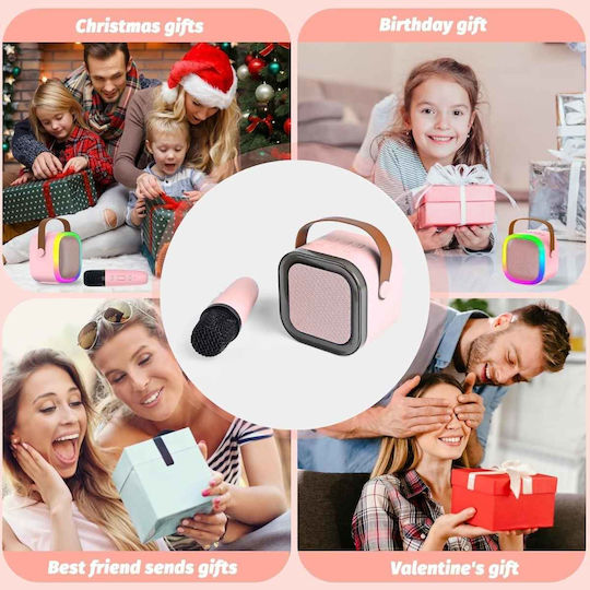 Uncle George Boxă Karaoke Cu Microfon Wireless Și Efecte De Iluminare Roz