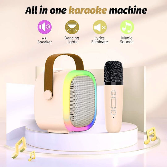 Uncle George Boxă Karaoke cu Microfon Wireless și Efecte de Iluminare Bej 09.04.01-0005-WHT