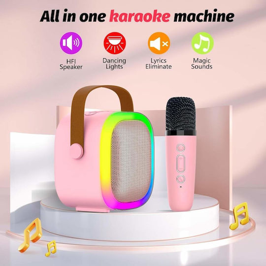 Uncle George Boxă Karaoke Cu Microfon Wireless Și Efecte De Iluminare Roz