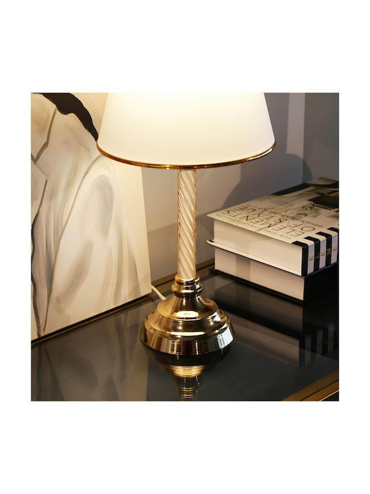 Opviq Table Lamp for Socket E27 with White Shade and Gold Base