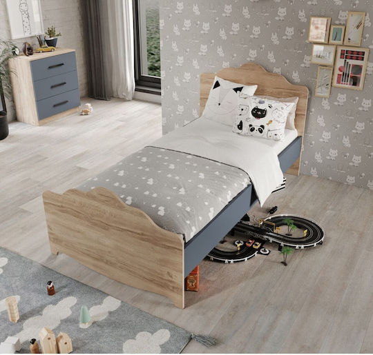Pat Single MDF Stejar-Antracit Pentru Copii 195x96x96cm