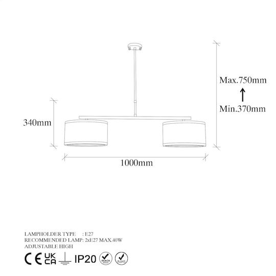 Opviq Beige Κρεμαστό Φωτιστικό Μπεζ Ράγα με Ντουί E27 100x30x37εκ.
