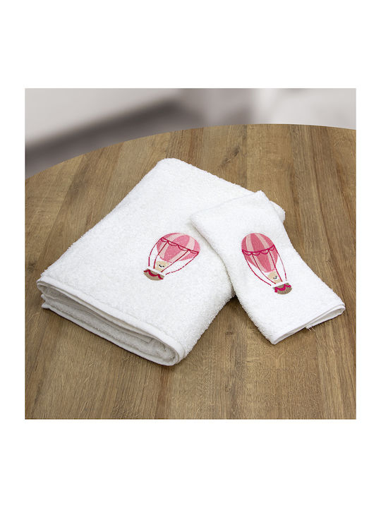 Lino Home Σετ Βρεφικές Πετσέτες 2τμχ White/pink Βάρους 450gr/m²