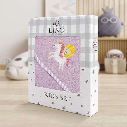 Lino Home Baby-Badetuch mit Kapuzen Corno Flieder 75x75cm