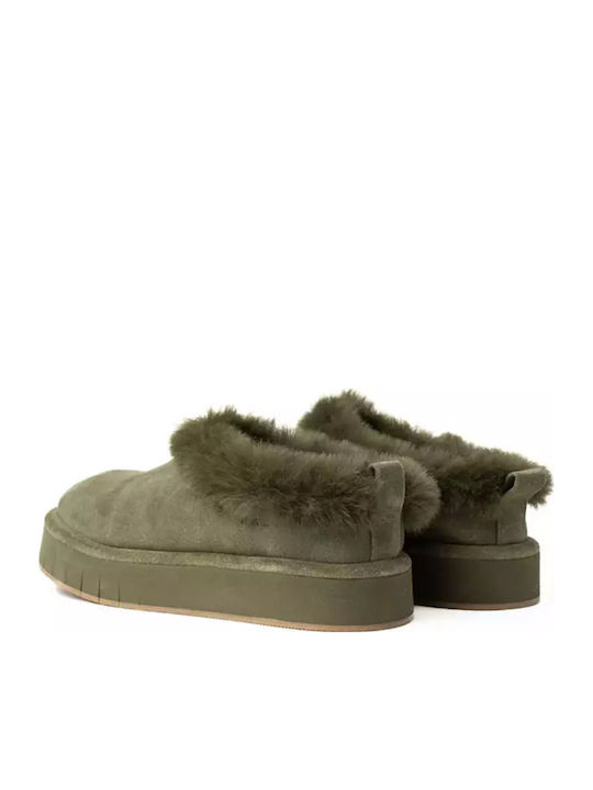 Suede Γυναικεία Μποτάκια με Πλατφόρμα Χακί