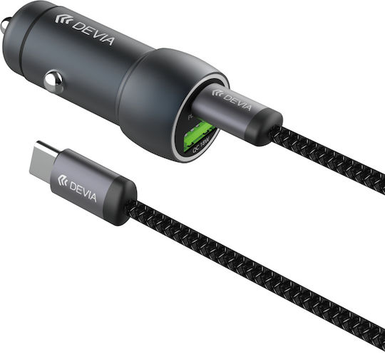 Devia Extreme Încărcător Auto 30W Încărcare Rapidă cu Porturi: 1xUSB 1xType-C Gri Culoare