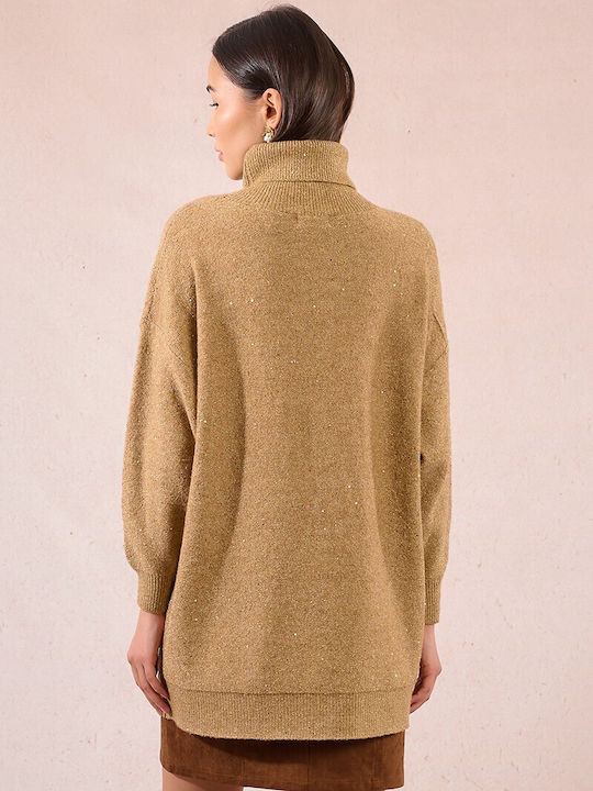 Women's Long Sleeve Sweater Turtleneck Beige