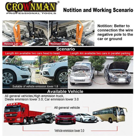 Crownman Καλώδια Εκκίνησης Μπαταρίας Αυτοκινήτου 800A 3m