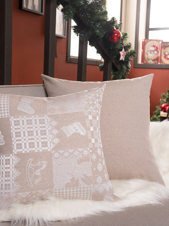 Teoran Husă Decorativă de Crăciun pentru Pernă Pătrată Bej 65x65buc