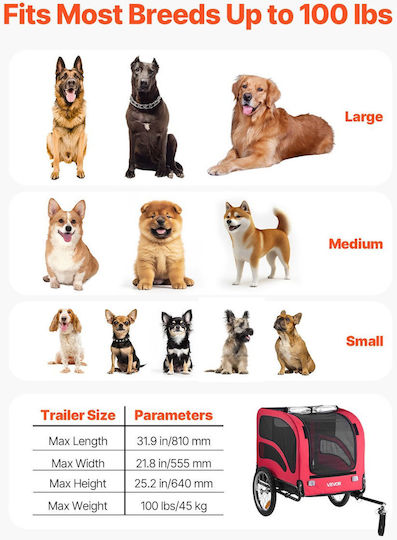 Vevor Dog Carrying Pink Bicycle Trailer for 45kg Pets