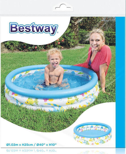 Bestway Παιδική Στρογγυλή Πισίνα PVC 101lt Φουσκωτή 102x25εκ. Λευκή